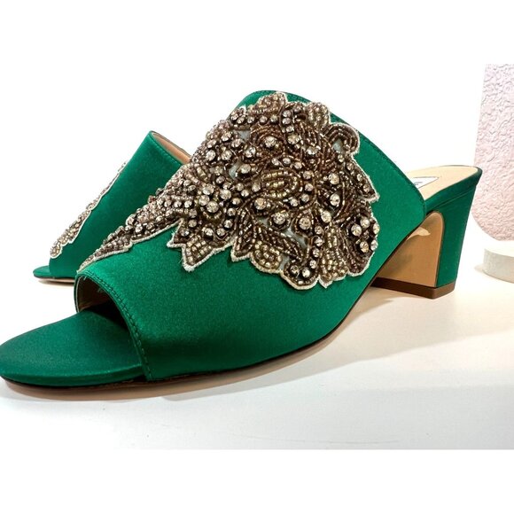 L.K. Bennett Sabrina Green Satin Mules With Embellished Detailing Size 37 - Picture 1 of 8